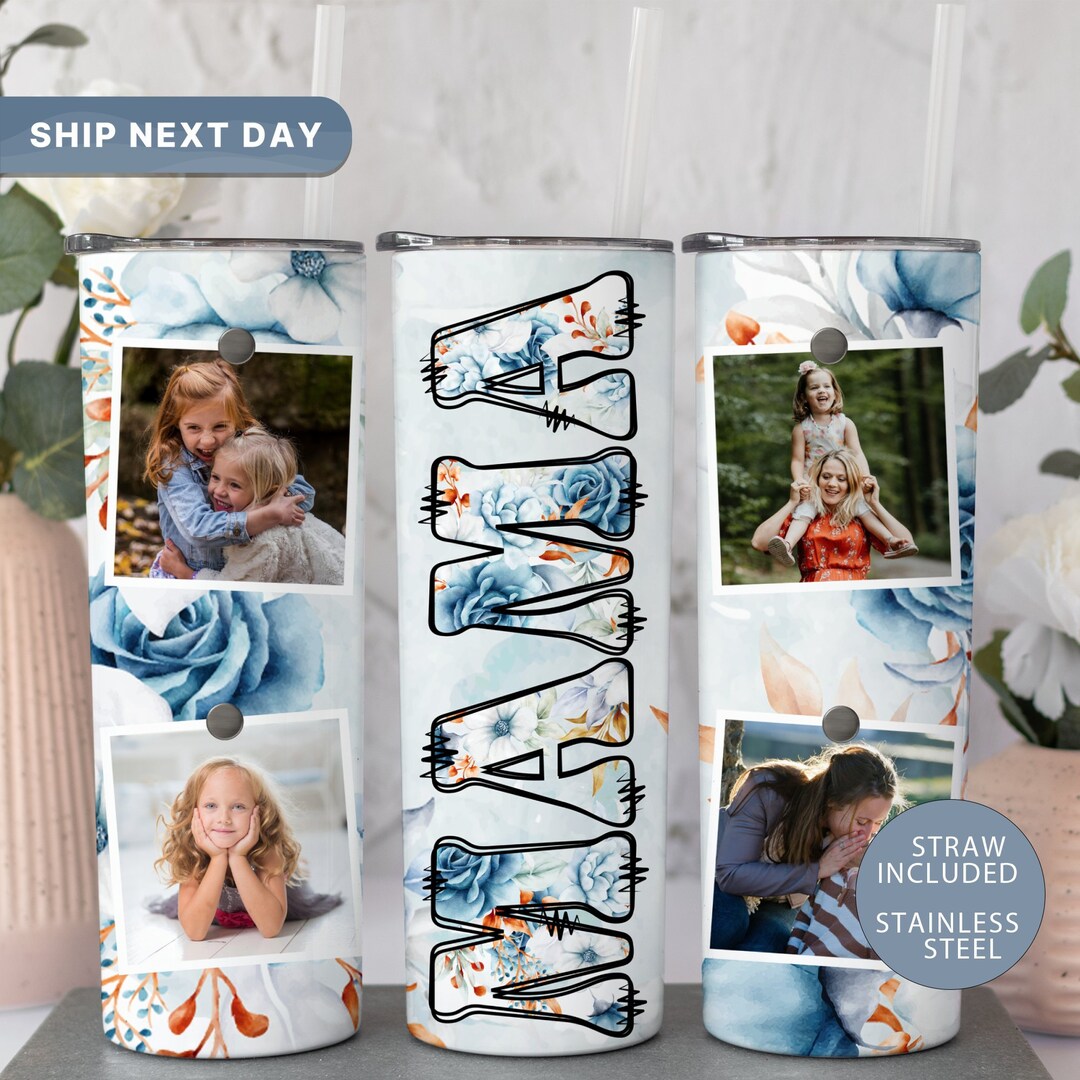 Mama Tumbler With 4 Photos, Family Photo Tumbler Cup With Straw, Custom ...