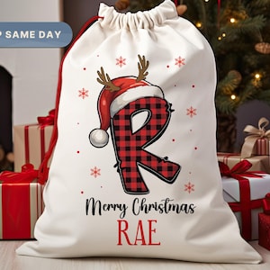 Merry Christmas Santa Sack, Kids Present Gift Bag, Personalized Gift Bag, Santa Stocking Drawstring Bag, Christmas Sack, (SB-4)