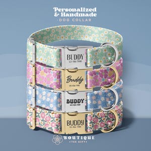 Pretty Personalized Dog Collar, Handmade Floral Pet Accessories, Girl's Custom Name Collar, Adjustable Dog ID Collar, (DOG21)