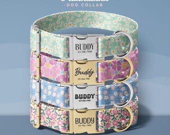 Pretty Personalized Dog Collar, Handmade Floral Pet Accessories, Girl's Custom Name Collar, Adjustable Dog ID Collar, (DOG21)