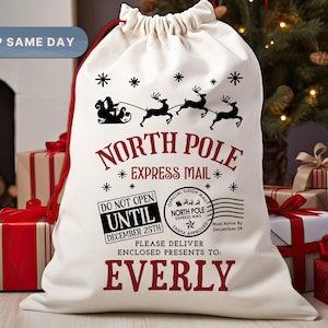 North Pole Santa Sack, Presents Bag, Christmas Gift Sack, Personalized Kids Sack, (SB-11 North)