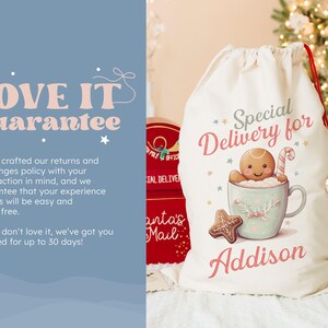 Kids Santa Sack, Custom Name Christmas Bag, Girl's Gift Bag, Personalized Drawstring Bag, Presents Bag, (SB-6SPECIAL) image 3