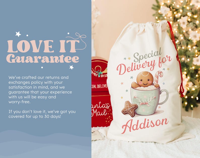 Kids Santa Sack, Custom Name Christmas Bag, Girl's Gift Bag, Personalized Drawstring Bag, Presents Bag, (SB-6SPECIAL) image 3