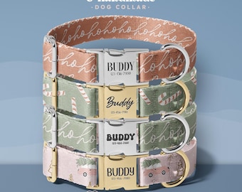 Personalized Christmas Dog Collar with Engraved Name and Number: Holiday Pet Gift, Custom Name Puppy Collar(DOG139)