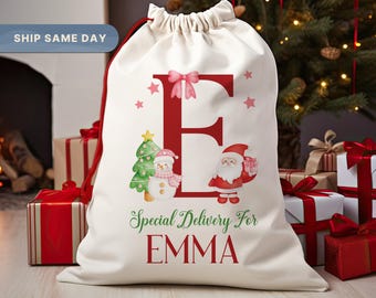 Christmas Personalized Santa Sack, Custom Gift Bag with Name, Present Sack Stocking, Christmas Sack, (SB-2)