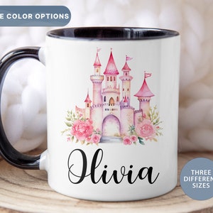 Princess Castle Children Enamel Mugs, Personalized Kids Mug, Custom Name 11oz Mug, 15oz Ceramic Mugs for Girls, (Mug-32)
