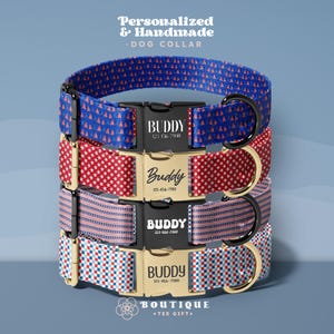 Personalized Dog Collar, Custom Engraved Dog Collar, July 4th Independence Day Patriotic Theme, Adjustable & Durable Dog Collar(DOG86)