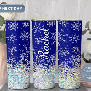 Snowfall Glitter Personalized Tumbler, Magical Christmas Tumbler Cup with Name, Snowflake 20oz Tumbler, (TM-204)
