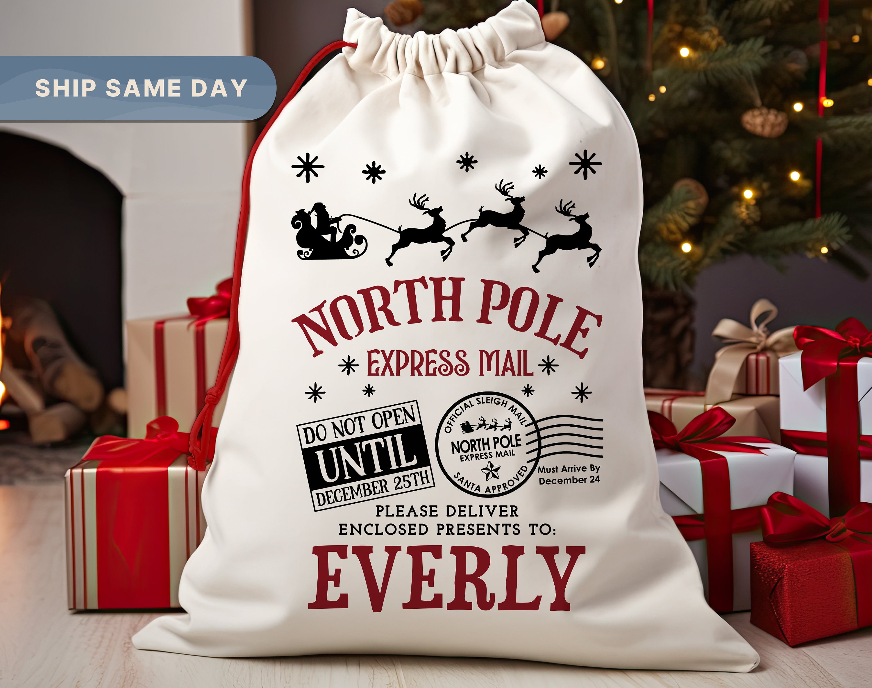 North Pole Air Mail Christmas Santa Bag - Personalized Christmas Sack