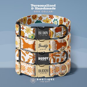 Personalized Dog Collar, Custom Engraved Name & Phone, Trendy Floral Design, Adjustable Handmade Dog Accessory, Unique Pet Gift Idea(DOG95)