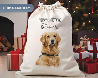 Dog Merry Christmas Gift Bag: Custom Dog Photo Santa Gift Bag, Pet Lover Holiday Gift, Christmas Sack For Dog Owners(SB-80)