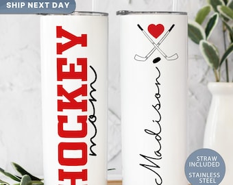 Personalized Hockey Tumbler for Mom, Custom Tumbler Gift For Sports Mom, 20 Oz Tumbler For Women, Skinny Tumbler For Hockey Lover(TM-715)