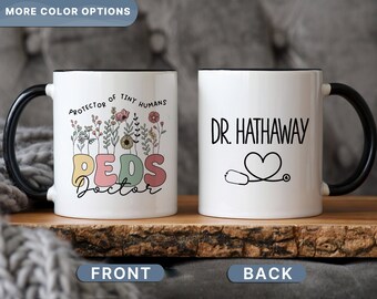 PEDS Doctor Coffee Mug, Personalized Pediatrics Ceramic Floral Mug Cup, Peds Gifts, Pediatrician Gifts, Ped Graduation Gift, (Mug-43)