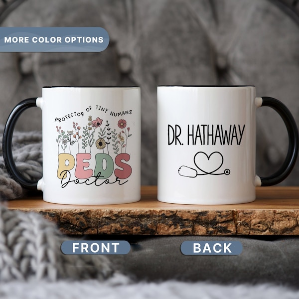 PEDS Doctor Coffee Mug, Personalized Pediatrics Ceramic Floral Mug Cup, Peds Gifts, Pediatrician Gifts, Ped Graduation Gift, (Mug-43)