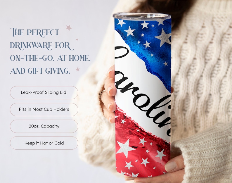 USA Patriotic American Flag Custom Tumbler, July 4th Independence Day Tumbler Travel Mug, 4th of July Gift, USA Tumbler Cup, (TM-154) image 3