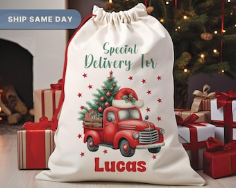 Special Delivery Personalized Gift Bag, Christmas Santa Snowman Gift Bag, Personalized Holiday Gift Wrapping, Festive Christmas Bag, (SB-13)