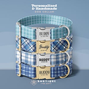 Personalized Handmade Dog Collar, Custom Pet Collar, Adjustable Dog Accessory, Cute Plaid Design, Premium Gift for Male Dogs (DOG55)