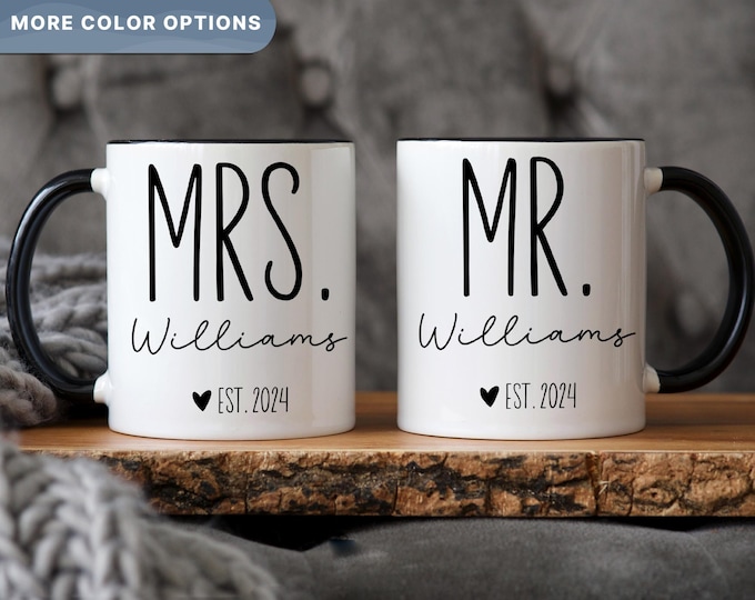 Personalized Mr And Mrs Mug, Newlywed Coffee Cup, Bridal Shower Gift, Wedding Party Present, Gift For Couple, (MUG-79)