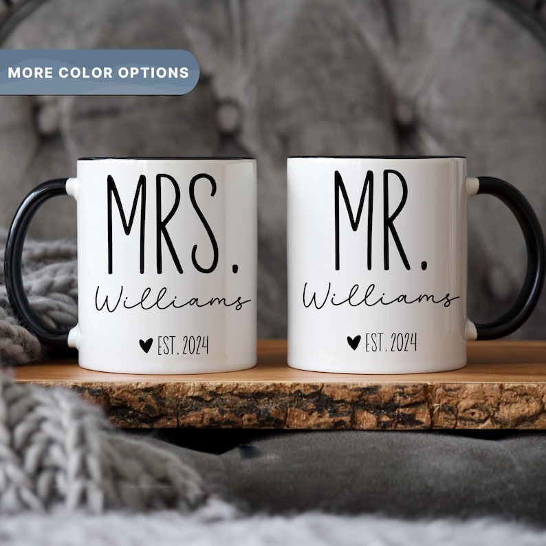 Personalized Mr And Mrs Mug, Newlywed Coffee Cup, Bridal Shower Gift, Wedding Party Present, Gift For Couple, (MUG-79)