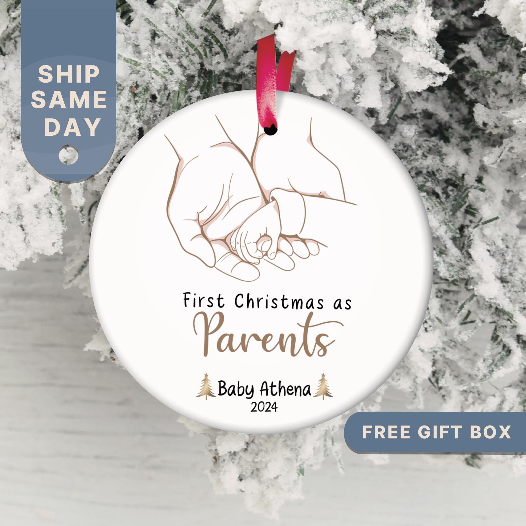 Personalised First Christmas as Family Ornament, New Parents Ornament, New Baby Ornament, Family Keepsake Baby’s 1st Christmas, (OR-160)