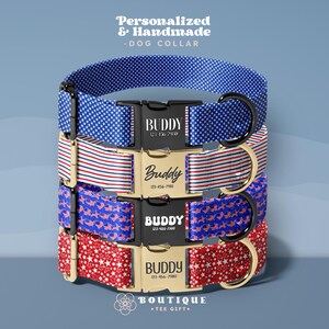 Personalized Dog Collar, Custom Engraved Dog Collar, Patriotic July 4th Design, American Flag Style Pet Gear, Adjustable & Durable(DOG84)