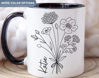 Custom Floral Mug With Name, Customizable Mug Gift, Personalized Floral Coffee Mug, Custom Gift Mug, Birth Flower Mug, (MUG-74 Name)