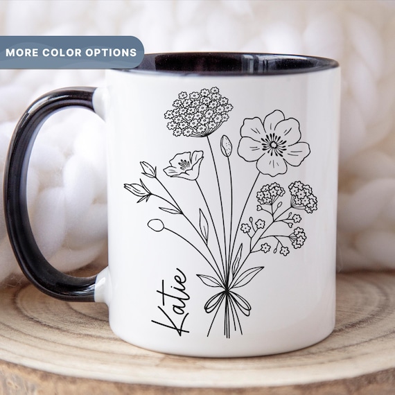 Custom Floral Mug With Name, Customizable Mug Gift, Personalized Floral Coffee Mug, Custom Gift Mug, Birth Flower Mug, (MUG-74 Name)