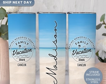 Family Vacation Personalized Tumbler, Custom Tumbler For Beach Trip, 20 Oz Skinny Tumbler, Gift For Family Reunion(TM-722)