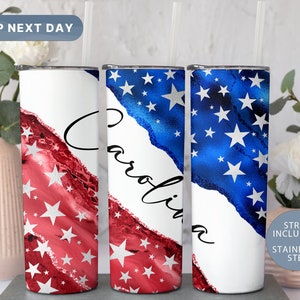 USA Patriotic American Flag Custom Tumbler, July 4th Independence Day Tumbler Travel Mug, 4th of July Gift, USA Tumbler Cup, (TM-154) image 1