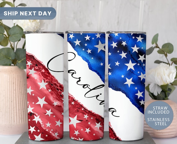 USA Patriotic American Flag Custom Tumbler, July 4th Independence Day Tumbler Travel Mug, 4th of July Gift, USA Tumbler Cup, (TM-154)