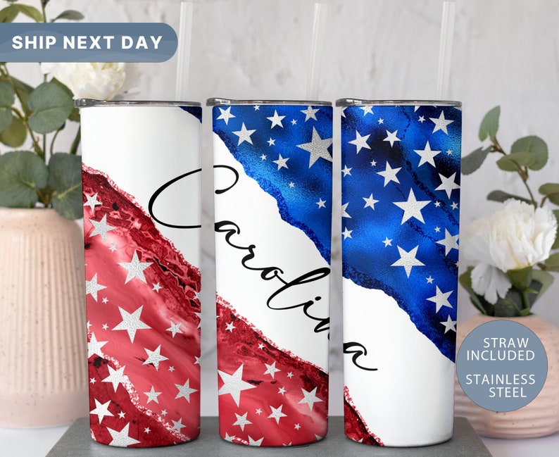 USA Patriotic American Flag Custom Tumbler, July 4th Independence Day Tumbler Travel Mug, 4th of July Gift, USA Tumbler Cup, (TM-154) image 1