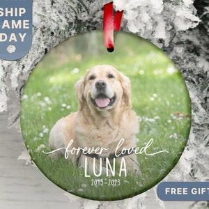 Dog Photo Memory Christmas Ornament, Personalized Memorial Dog Ornament, Custom Dog Ornament, Dog Loss Keepsake, (OR-54)