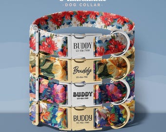 Floral Dog Collars for Girly Girl Dogs, Collar & Leash Floral Set, Custom Pet Gifts, High Quality Dog Collar (DOG45)