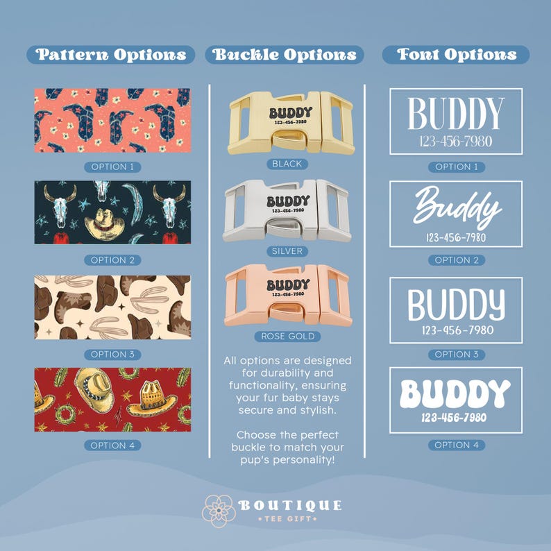 Western Cowboy Dog Collar, Cowboy Boots Collar, Engraved Dog Collar, Collar & Leash Set (DOG44) immagine 2
