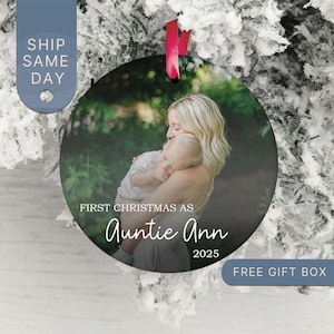 First Christmas as Auntie Personalized Ornament, New Aunt Keepsake, Custom Gift for Aunt, 2024 Baby Announcement Decoration (RP-9 Auntie)