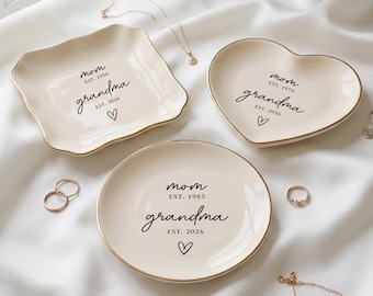 New Grandmother Jewelry Dish for Mothers Day Gift | Personalized Mom Grandma Ring Dish | Ceramic Trinket Tray (DK-76)