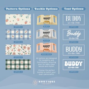 a variety of options for a "Buddy" pet harness, including different patterns, colors, and styles.