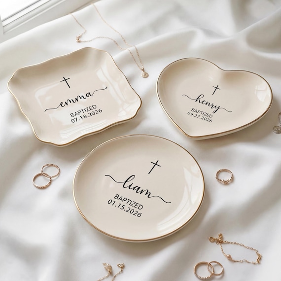 Personalized Baptism Keepsake for Her | Custom Cross Jewelry Dish| Religious Baby Gift Christening Favor (DK-11)