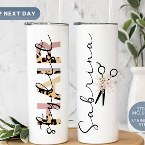 Personalized Hair Stylist Tumbler, Custom Hairdresser Tumbler Cup, Gift for Hair Stylist, Beauty Salon Mug, Cosmetology Tumbler, (TM-55HAIR)
