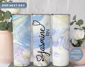 Registered Nurse Tumbler, Custom Nurse Appreciation Travel Mug, Personalized RN Tumbler Cup, RN Gifts, Marble Tumbler, (TM-51MARBLE)