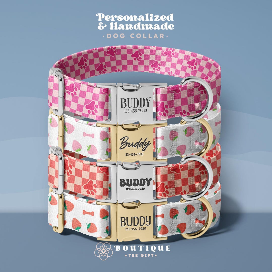 Paw Print Dog Collars With Custom Name & Number, Personalized ...