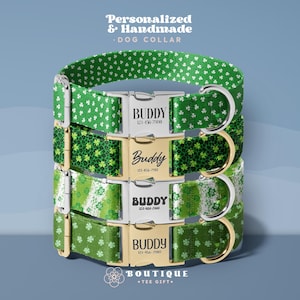 St. Patrick's Day Personalized Handmade Dog Collar, Custom Shamrock Pet Collar, Lucky Three-Leaf Clover Dog Collars (DOG28)