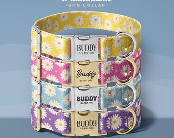 Floral Custom Engraved Name Dog Collars, Personalized Dog Collar With Name Engraving, Adjustable Engraved Collar For Pets (DOG112)