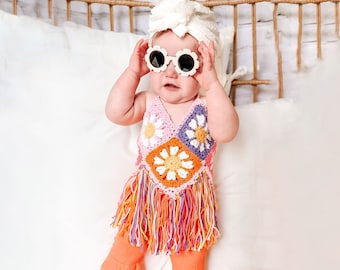 Fairy Bright Daisy Halter Top For Kids, Groovy One Birthday, Two Groovy, Boho Photoshoot, Handmade Crochet Halter For Kids