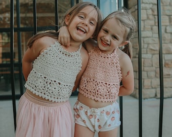 Skylar Halter Top For Girls, Sizes 12 mos - 12 years, Handmade Crochet Top For Photoshoot, Boho Top For Kids,  100% Cotton, Many Colors