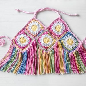 Wildflower Hippie Top For Kids, Groovy One Birthday, Two Groovy, Boho Photoshoot, Handmade Crochet Halter For Kids