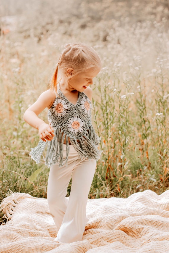 Sunflower And Daisies Halter Top For Kids, Groovy Birthday Top, Sunflower Photoshoot, Retro Fringe Halter