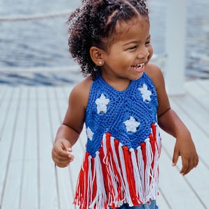 Fourth Of July Halter Top For Kids, 4th Of July Shirt, First Birthday, Patriotic Fringe Top, 100% Cotton, 3 mos - Size 9, Handmade Top