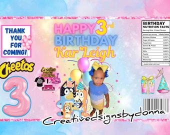 Bluey theme Birthday Customized Chip Bags Digital template Custom Party favor Birthday party