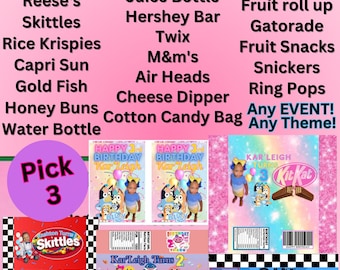 Digital files* Customized Party Bundle, Customized treats, Custom bundle set, customized labels, party Favors, custom treats